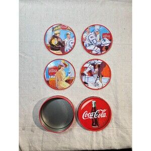 Vintage 1998 Coca-Cola Nostalgic Themed Round Coasters Set in Tin